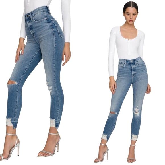 Good American Denim - GOOD AMERICAN Good Waist Chew Hem Skinny Jeans 12 NWOT